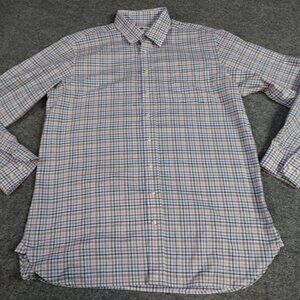 Alan Paine Men's Shirt L  Blue Plaid 100% Cotton Made in Portugal